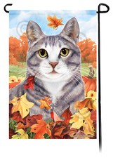 Falling Leaves Garden Flag - Blue and White Tuxedo Cat