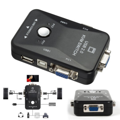 2 Port B VGA KVM Switch Box For Moe Keyboard Monitor Video Sharing Computer