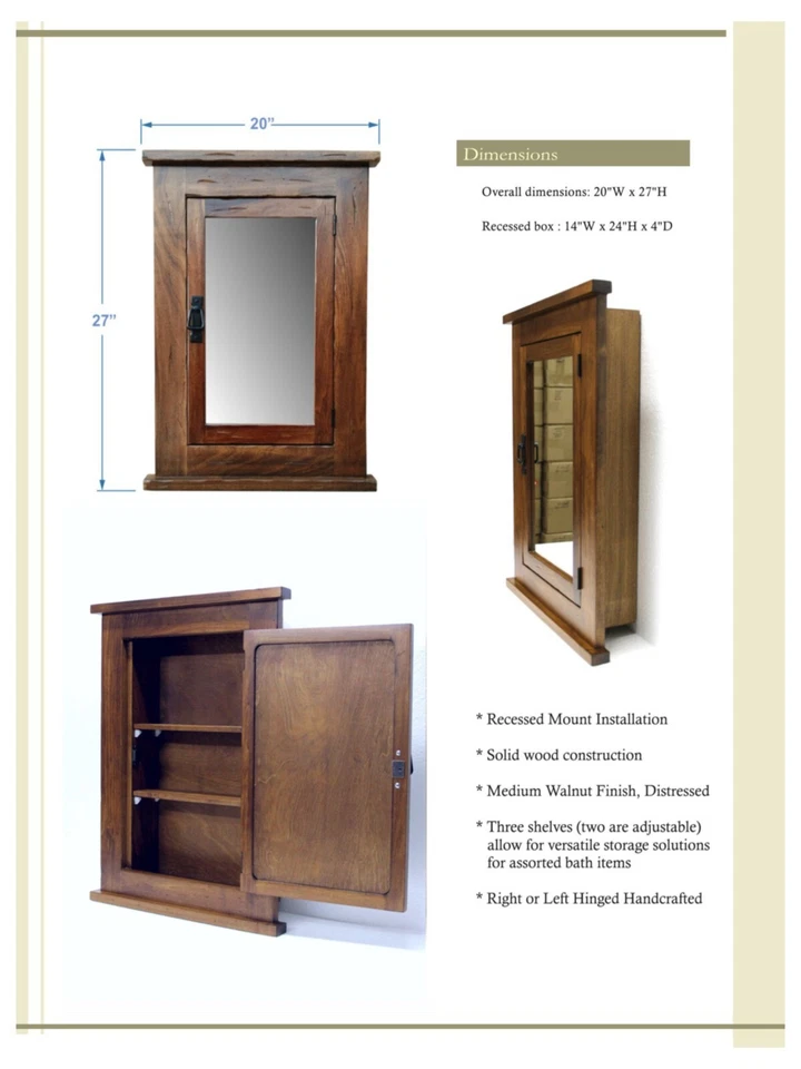 Botiquín empotrado Rustic Mission / Acabado medio / Hecho a mano Foto 3 de 4