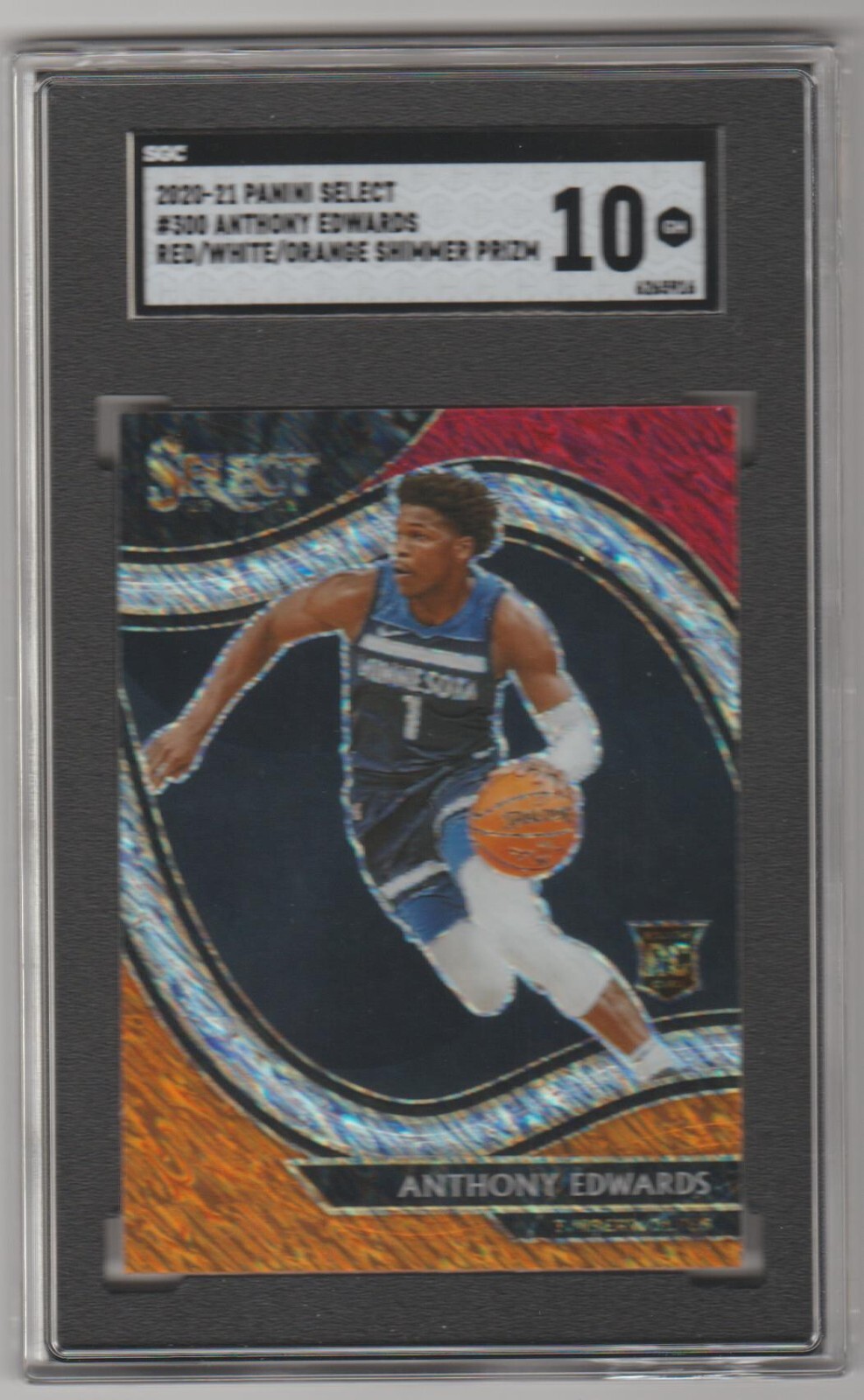 ANTHONY EDWARDS 2020-21 Select Rookie RC#300 Red White Orange Shimmer *SGC 10*