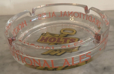 Vintage Holts Brauerei Glas Aschenbecher Traditional Ale Breweriana Bier Werbung