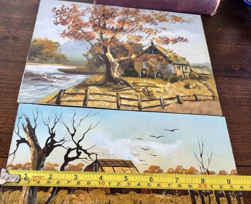 Vintage Rustic Original Oil Painting On Wood Board, Barn Nature Landscape - Picture 3 of 5