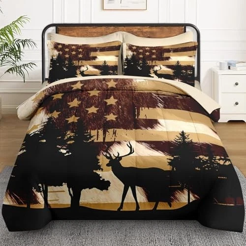 7 Pcs Size Comforter Set with 2 Pillowcases & 2 Shams, King Hunting Deer 1 - Image 2 of 4