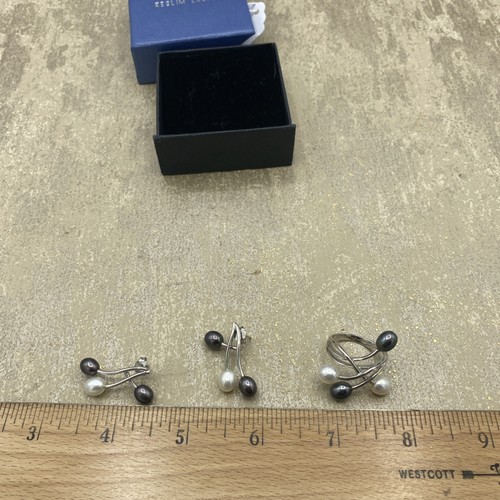 Keglim Laufer Black & White Real Pearl Silhouette Ring Sz 7.5 & Earrings To Matc - Picture 7 of 8