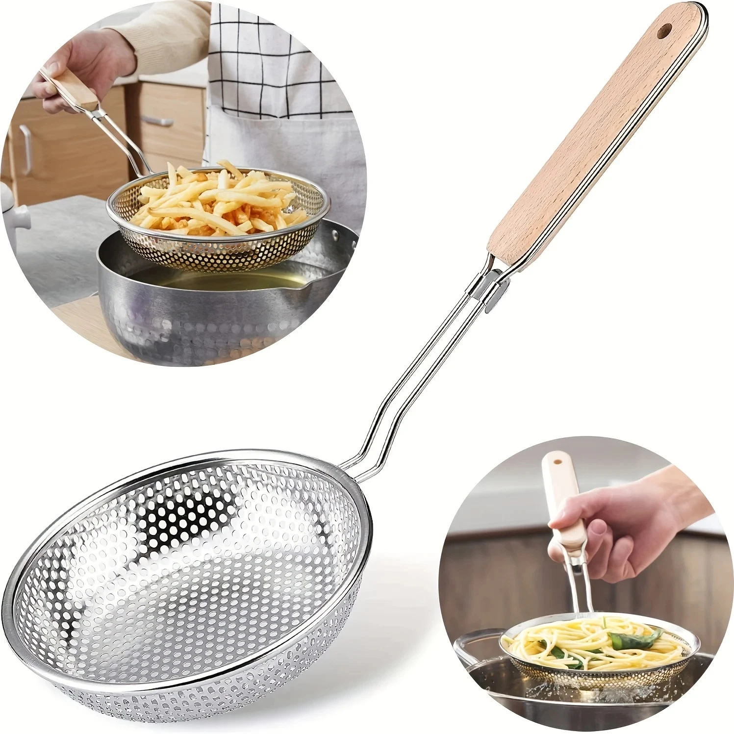 Spoon Thickened Stainless Steel Strainer, Large Kitchen Fried Strainer