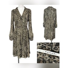 T Tahari dress 14 Long Sleeve Leopard Print brown multicolor midi length