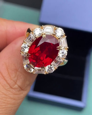 Red Oval Cut Simulated CZ Halo Women's 925 Sterling Silver Engagement Gift Ring