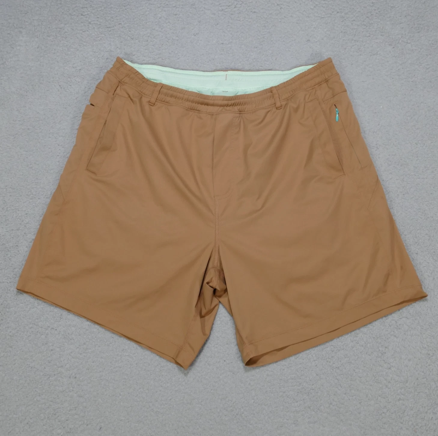 Birddogs Shorts Mens 3XL Khaki Brown Lined Elastic Waist Drawstring Zip Pocket