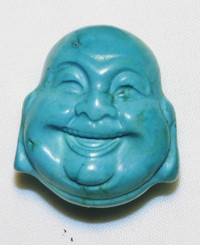 Carved Turquoise Laughing Buddha Bead ~ 20x18mm ~ Double Sided