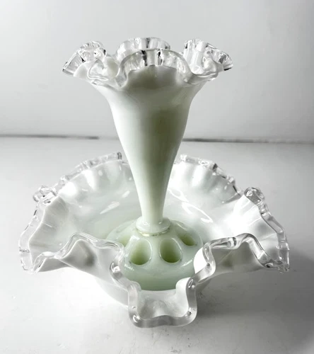 Vintage Fenton Glass Silver Crest Single Horn Epergne Flower Vase