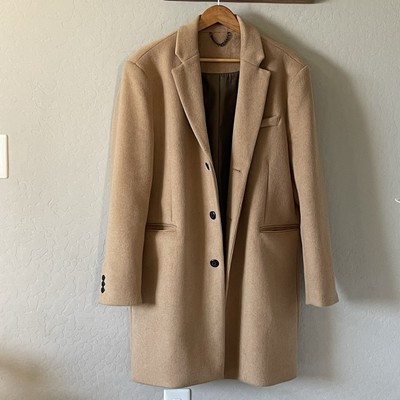   Topman Scott Men s Size L Overcoat Wool Blend Beige Brown Camel Trench 125149