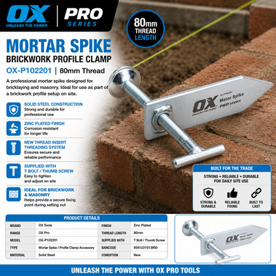 OX Pro OX-P102201 Mörtelspieß Mauerwerk Profilschelle 80 mm Gewinde