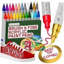Acrylic Paint Markers - Paint Pens Dual Tip Brush Fine Ideal 24 Multicolor
