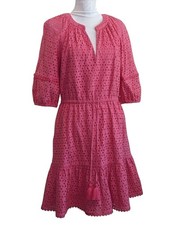 Vince Camuto Babydoll Tiered Eyelet Tassels Lined Cottage Feminine Pink Dress