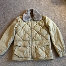 Vintage 70s Tempco Seattle Down Quilted Jacket Parka Men’s Size Small Tan