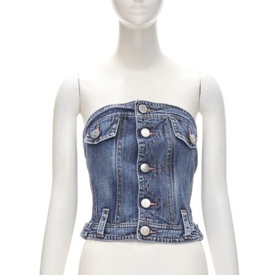 DSQUARED2 Vintage Y2K blue washed denim boned corset bustier top IT38 Xs