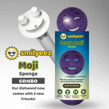 The Original Smiling Handle with Soap Dispensing & 3 Purple Scrub Moji Sponges