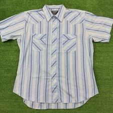 Wrangler Cowboy Cut Western Shirt Mens 18 Blue Striped Pearl Snap Made USA