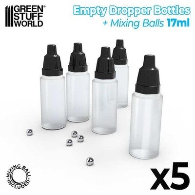 Green Stuff World Leere Fläschchen mit Agitatorkugel und Tropfer 5 Empty Bottles