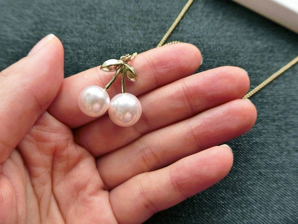 Forever21 вишневый жемчуг и хрустальные листья подвеска золотая цепочка короткое ожерелье - Изображение 2 из 4