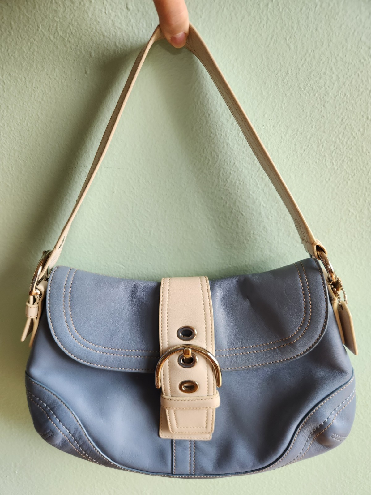 RARE Coach MEDIUM Vintage Soho Y2K Blue & White leath… - Gem