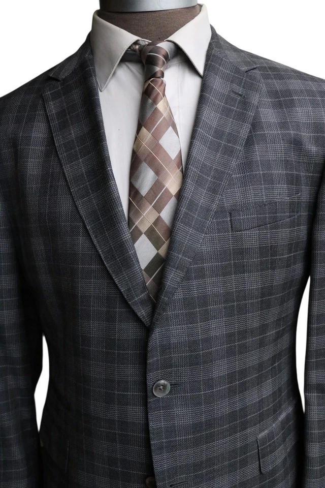 Hugo Boss Johnston3 Drago 110 Wool Gray Check Three Button Blazer 44R - Image 2 of 4