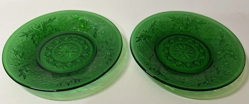 Anchor Hocking Forest Green Saucers Set of 2 Depression Glass