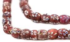 Antique Venetian Flower White Heart Beads 11mm Ethiopia African Red Round Glass