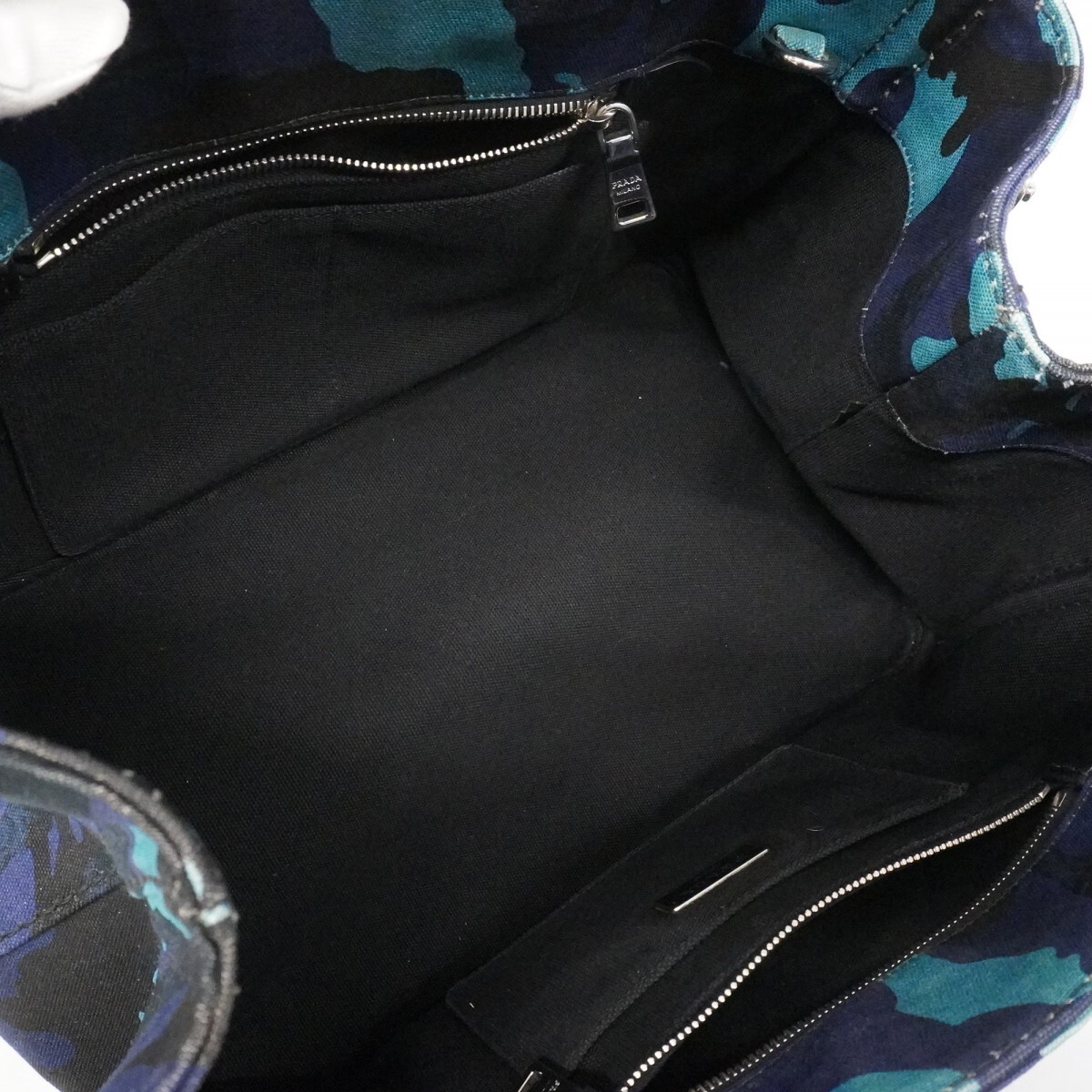 6ad4251 k Prada Tote Bag Canapa Canvas Multicolor Navy Silver Hardware Used Lad thumbnail 4