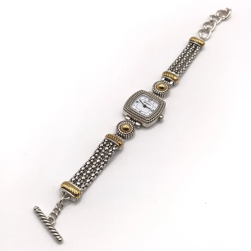 Reloj Brighton Toscana Plateado y Dorado Placa Cierre de Palanca Batería Nueva 8" Ajuste Foto 3 de 4