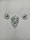 Vintage Aurora Borealis Brooch & Clip-on Earring Set - Unsigned Costume Jewelry
