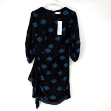 Rhode Pia Dress Fan Clip Jacquard Black Blue Mini Ruched Womens 6 NEW