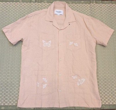 Corridor NY Embroidered Butterfly Summer Shirt Linen Cotton Men's Size Medium