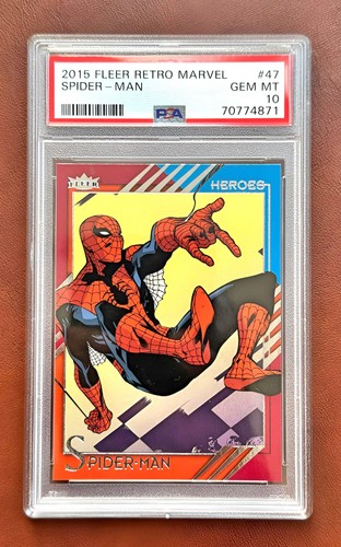 PSA 10 GEM POP 8 RARE 2015 FLEER RETRO MARVEL UNIVERSE SPIDERMAN FLEER HEROES 47