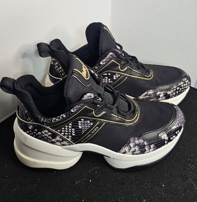 MICHAEL KORS Olympia Sneakers Black Snake Pattern Size 6.5 M Used 