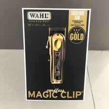 WAHL 5 STAR GOLD CORDLESS MAGIC CLIP 8 PREMIUM GUIDES & CHARGING STAND 08148-700