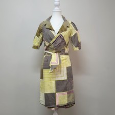 Kenzo Wrap Dress FR36 UK8 Multicolour Geometric Cotton Y2K Vintage Designer