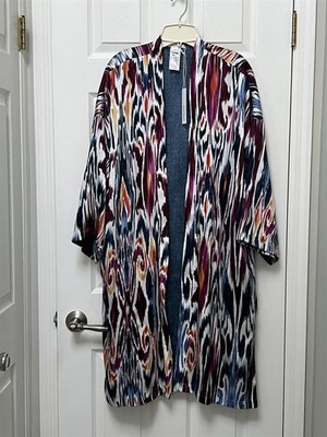 NWT Chico's Size L/XL Medieval Blue Prized Ikat Drama Kimono Covering Ruana $129