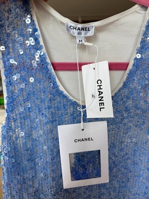 Chanel Sequin Tank Top Womens 34 XS Lavendar Blue Silver BNWT
