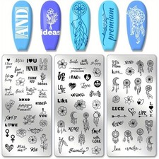 1set Stainless Steel Nail Art Templates Template Tool Rectangle Word 12x6cm