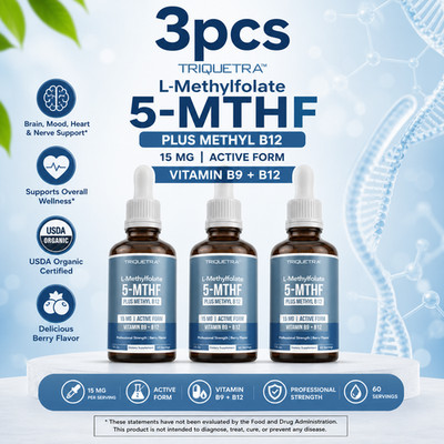 3 Pack Triquetra 5-MTHF 15mg L-Methylfolate + B12 Brain & Mood Support Drops