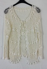 819 Damen Strickjacke Damenstrickjacke Jacke Häkeljacke gehäkelt cremeweiß S