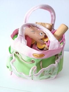 Childs Little Pals Gardening Bag with Bucket Trowel Fork & 2 Seed Markers VGC