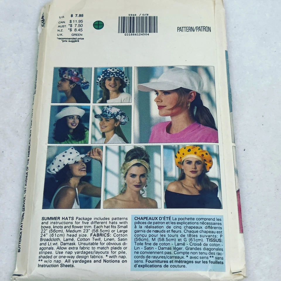 New Butterick Pattern 5948 Misses 13 GREAT HATS in Three sizes - Image 2 of 3