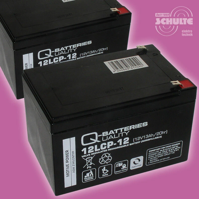 QUALITY-BATTERIES Ersatz-Akkus Batterien für INVACARE Elektromobil Colibri, 2 x 12V 13Ah Blei AGM