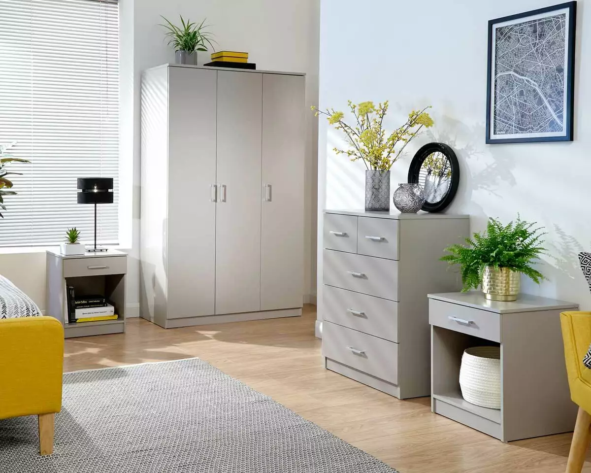 Bedroom Furniture Set 4 Piece Wardrobe Chest of Drawers Bedside