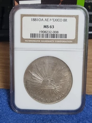 MEXICO 1881OA AE 8 Reales NGC MS 63