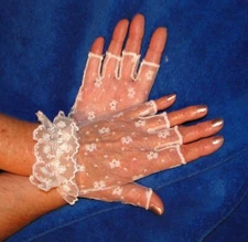 New Vintage white 100% Nylon lace half finger gloves wedding, special occasions