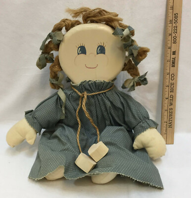 Doll Shelf Sitter Country Handmade Craft Wood Fabric Dress Folk Art 10.5''