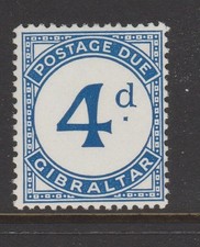 1956 GIBRALTAR 4d Postage Due "BROKEN D" Sg D3a MNH CV £40